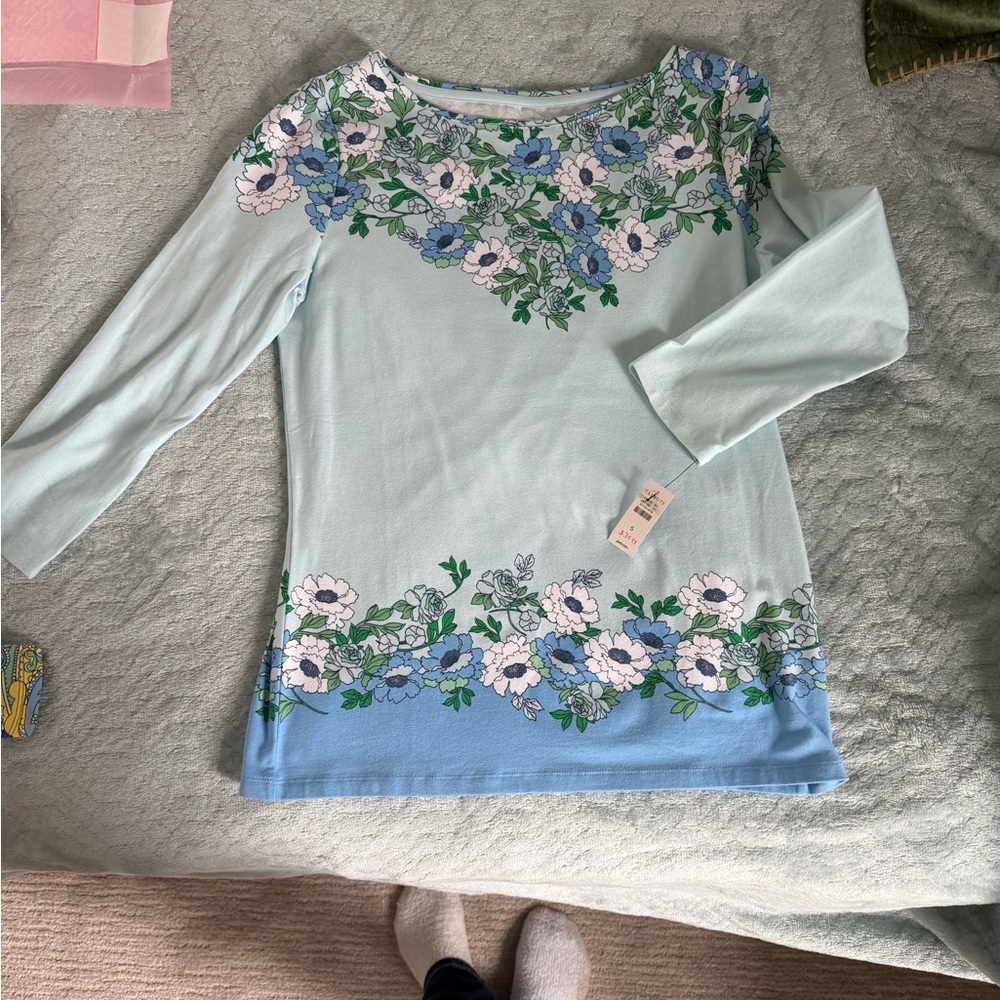Talbots Sky Blue Floral Long Sleeve Tee